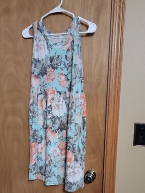 eesome Aqua Floral Midi Dress with Coral and White Blooms